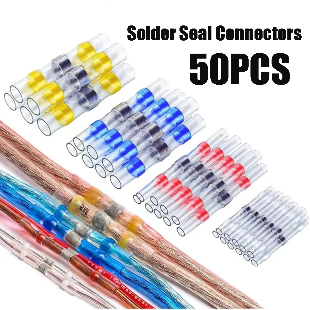 

50Pcs Heat Shrink Butt Crimp Terminal Waterproof Solder Seal Connector Wire Cable Splice Kit