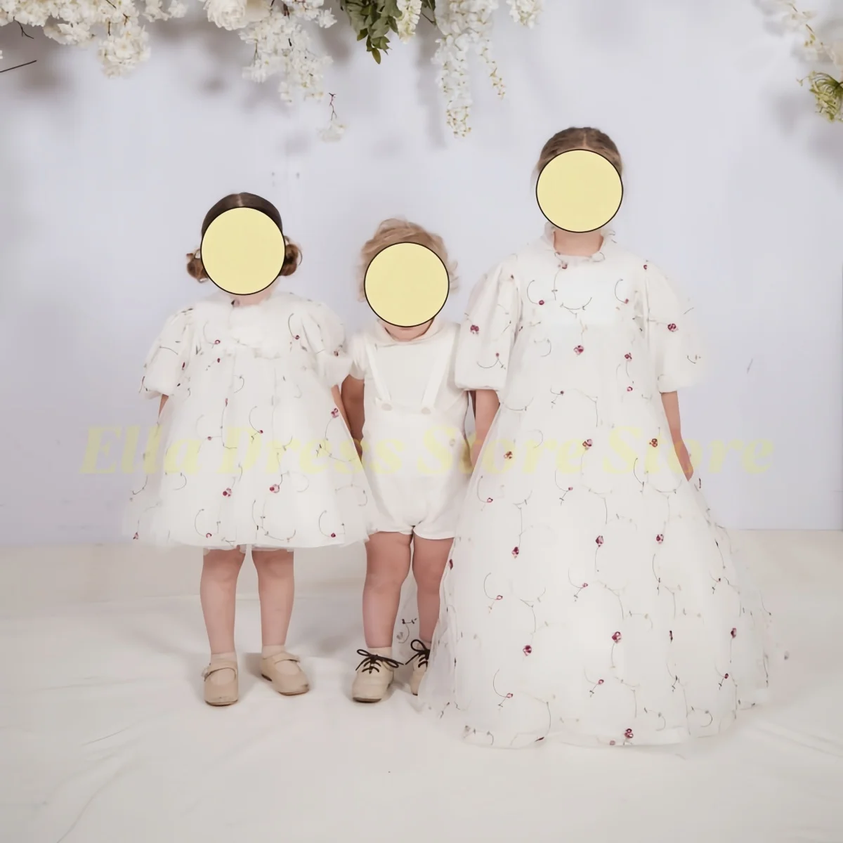 Maßgeschneidertes Großhandels-Mädchenkleid in Rosenrosa, Elegantes Ballkleid mit Puffärmeln und Schleife für Hochzeitszeremonien, Abendkleid, Formelle Kleidung – Detail 3