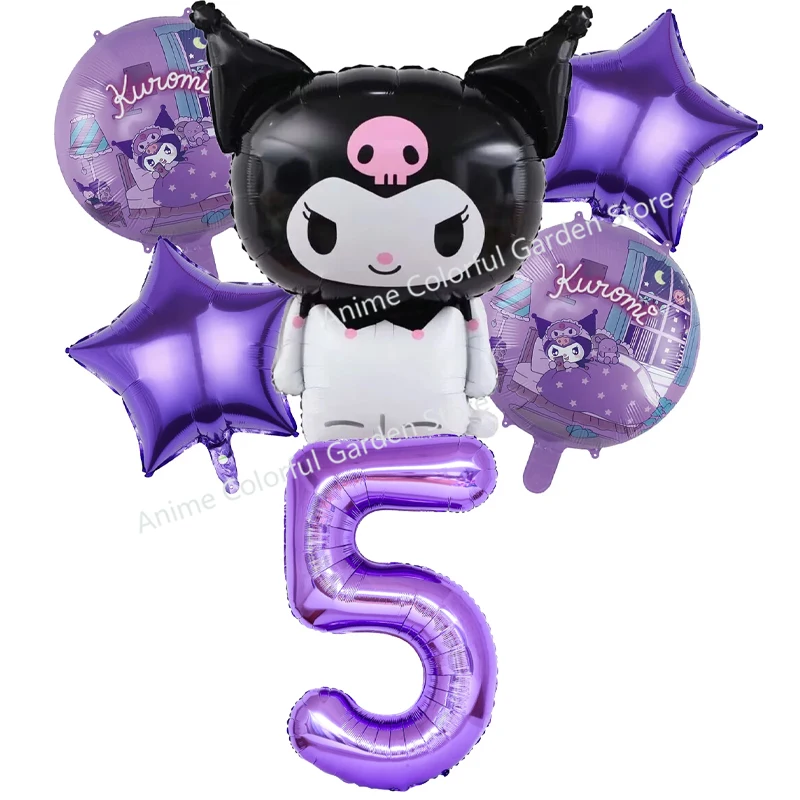 6pcs Sanrio Kuromi Balloon Set Children Anime Cartoon Cute 1-10 Birthday Number Airballoon Boys Girls Party Decorative Products