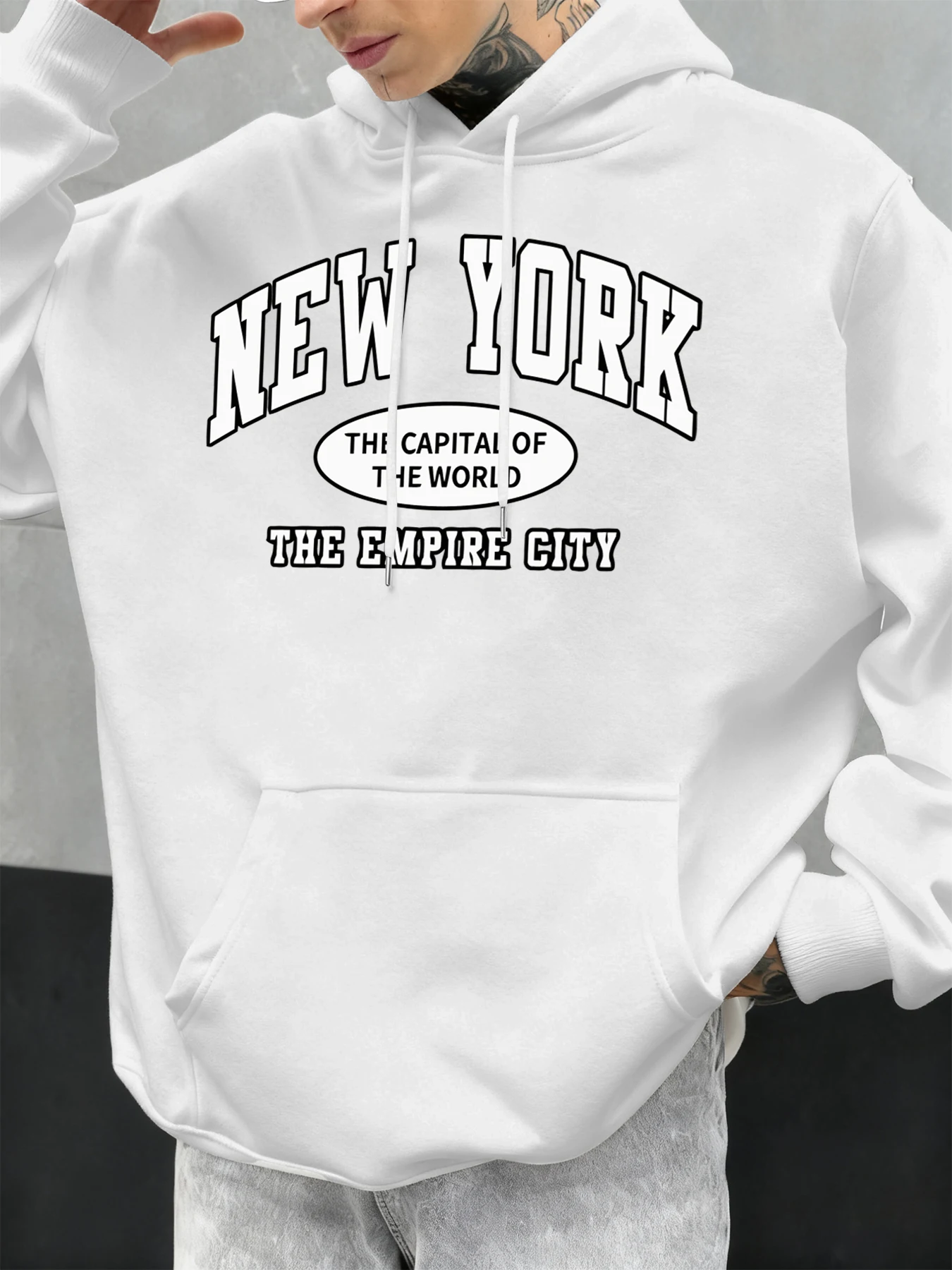 نيويورك عاصمة العالم نمط الرجال هوديس جيب المتضخم لينة الشارع الشهير خمر هوديي الخريف الصوف رجل هودي #1