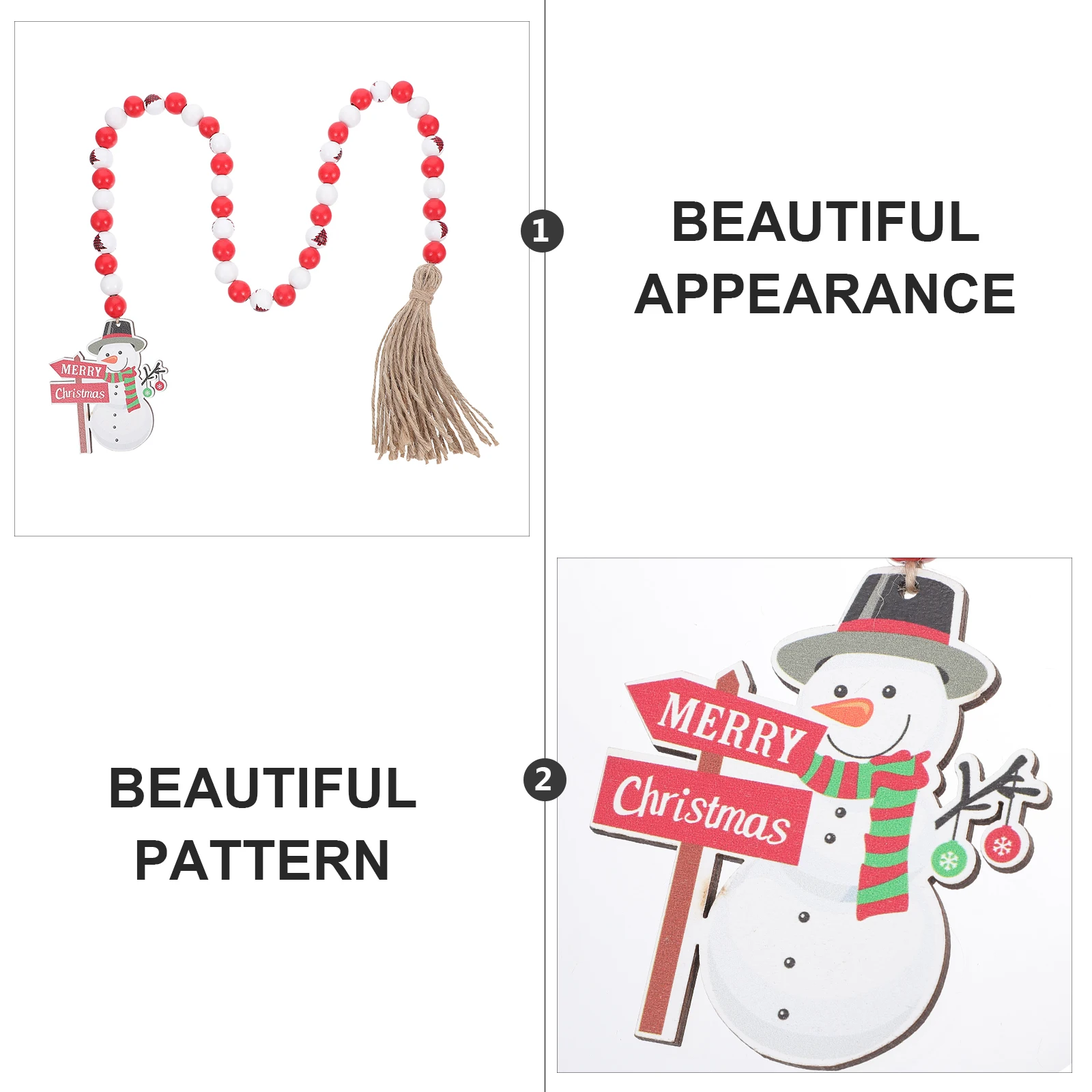 

Christmas Tree Pendant Wooden Beaded Snowman Ornaments Premium Materials Fade-Resistant Break-Proof Decor Christmas Bead String