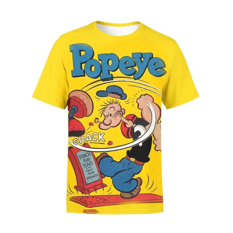 Cartoon Popeye 3D Colorful Printed Pattern Children's T-shirt Fashion Streetwear Sports Children's Top Short Sleeved Clothing