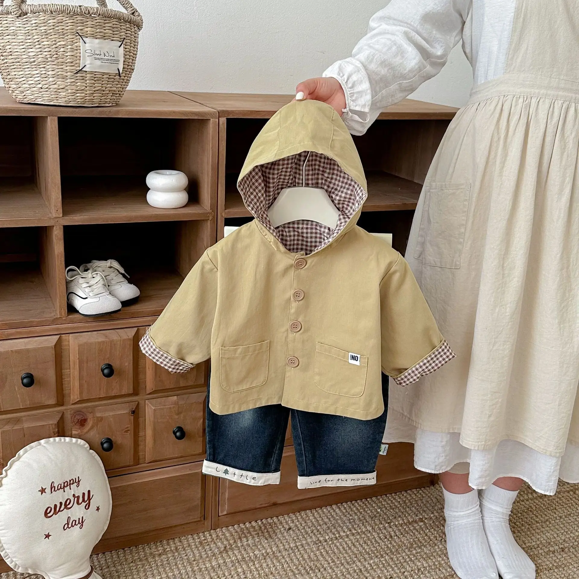 

2026 Spring New Baby Long Sleeve Hooded Coat Solid Infant Girls Casual Cardigan Cotton Boys Reversible Jacket Toddler Clothes