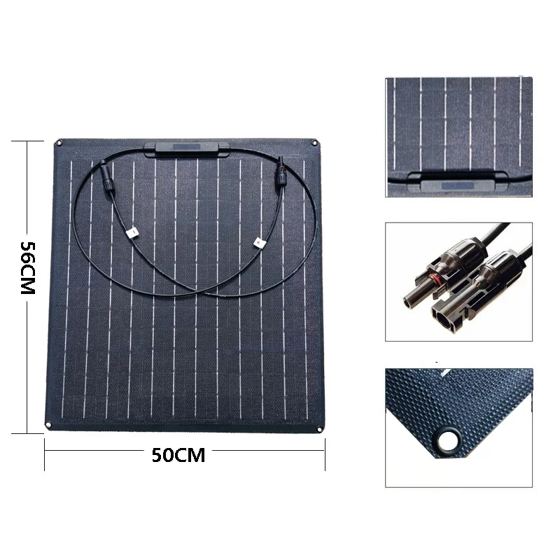 For 50W Semi-Flexible Solar Panel Charge 12V Battery Household Outdoor RV Car Electric Car Boat Power Generation