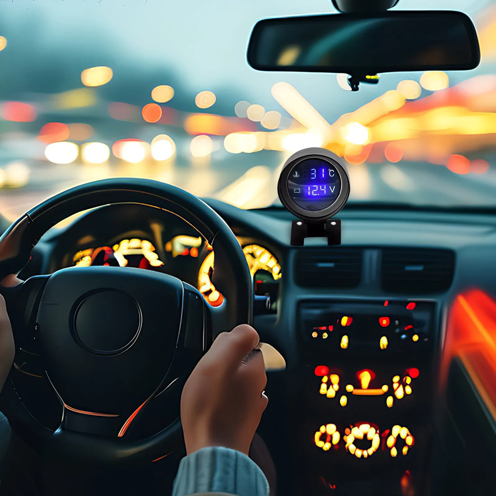Water Temperature Gauge and Voltage Meter Combo for Vehicles Clear Screen Dual Function Real Time Car Monitoring Wide