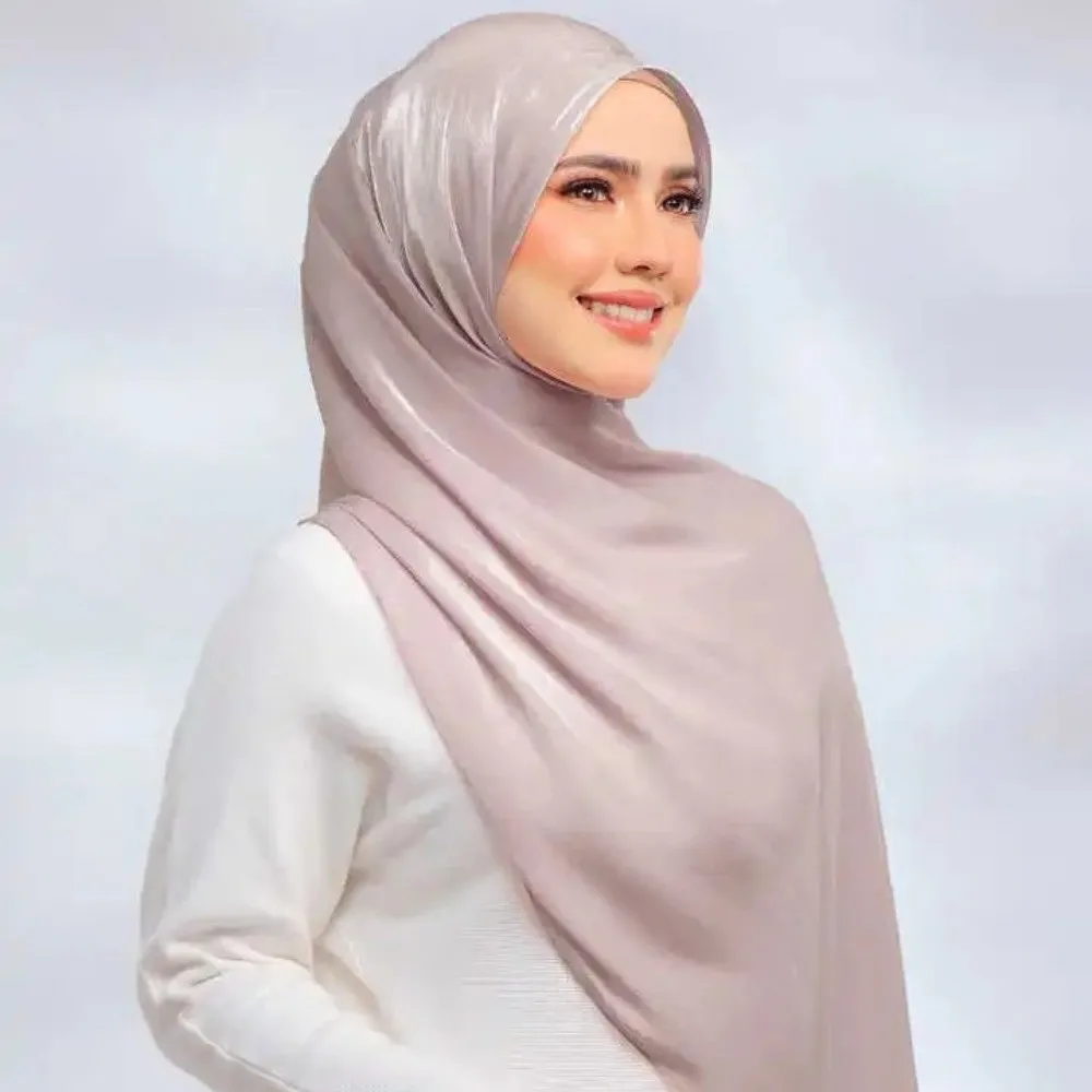 Elegant Silk Hijab Scarf Long Wide Islamic Turban All-march Bandana Headscarf Female
