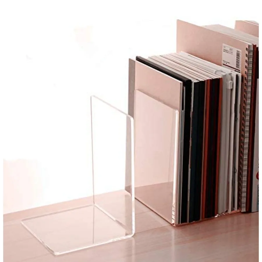 4 Pieces Bookends, Clear Acrylic Bookends for Shelves, Heavy Duty Book Ends and Desktop Organizer, Book Stopper for Books/Movie