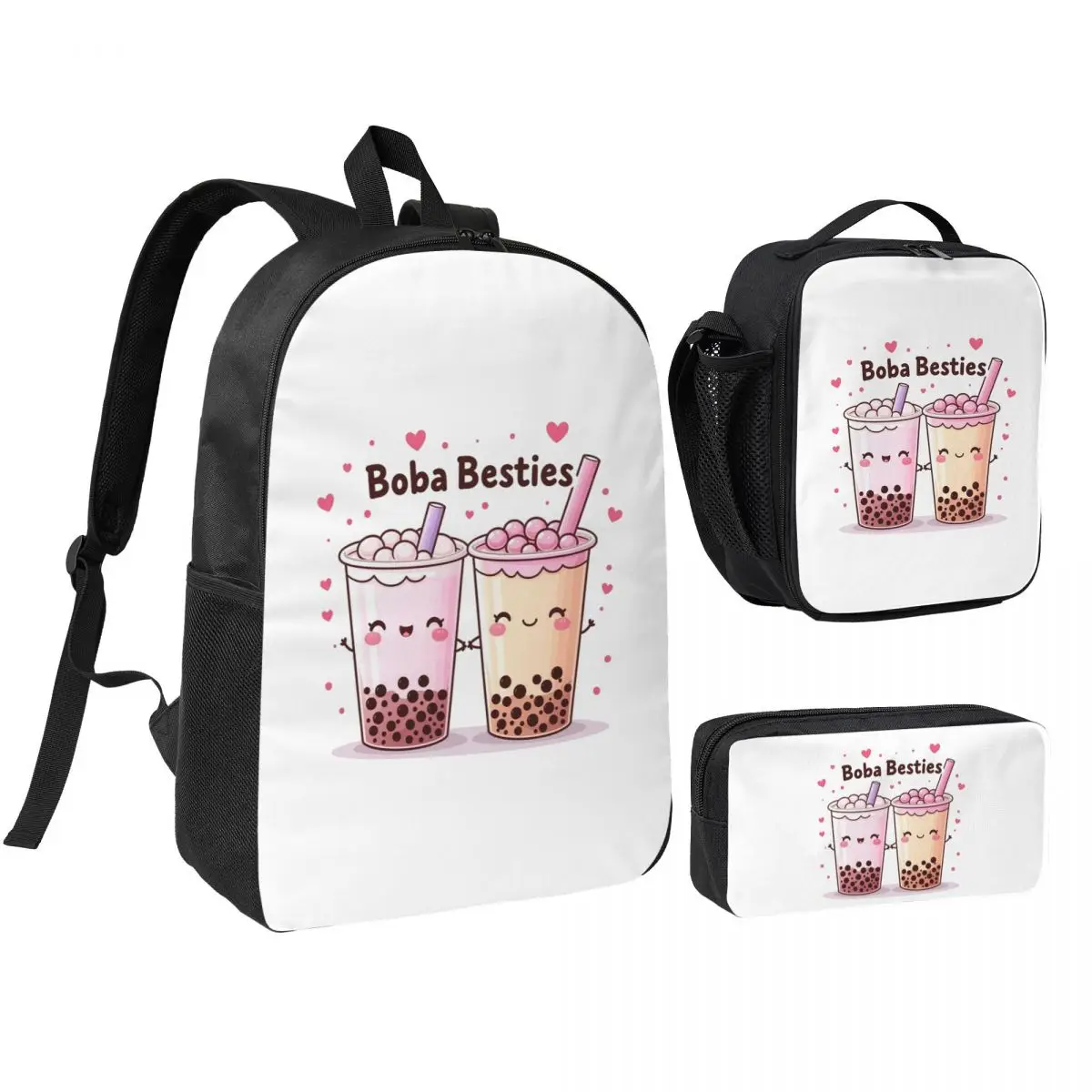 

Boba Besties Cute Kawaii Bubble Tea Backpack Boys Girls BookBag School Bag Shoulder Bags 3ps Insulated Lunch Bag Pencil Case