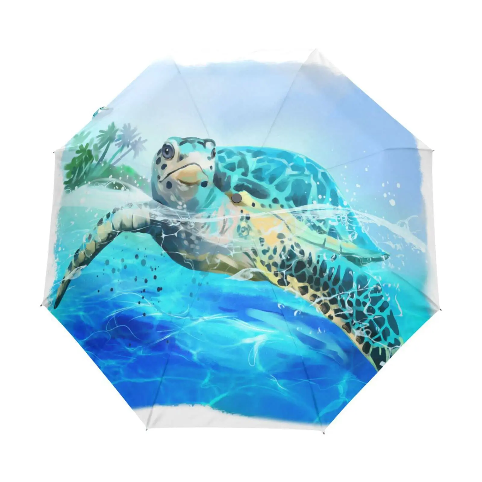 

Ocean Sea Turtle Folding Rain Sun Umbrella Sea Creatures Travel Umbrellas Compact Lightweight Windproof for Teens Adults Kids