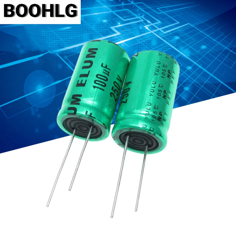 5PCS 250V 100UF green ELUM audio treble crossover stepless electrolytic capacitor 100UF 250V 18X30