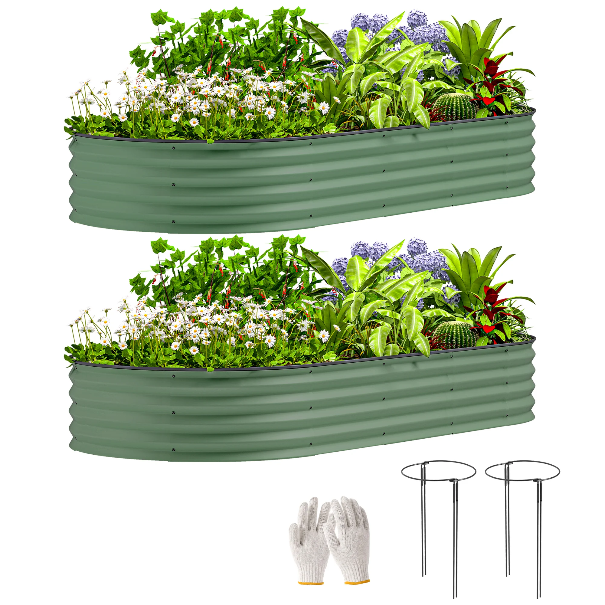 Outsunny 2-Piece Elevated Garden Planter Set, Elevated Planters for Gardening, Green