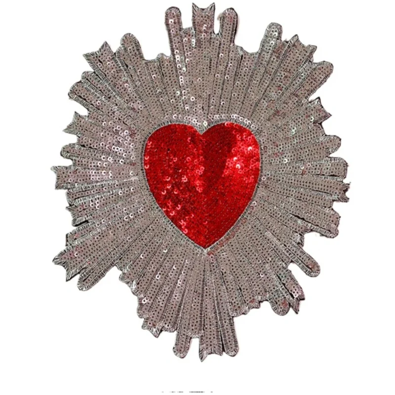 Iron-on Red Love Heart Sequined Patches, Appliqued DIY Sewing Stickers, Garment, Jeans, Backpack, Shoes, Decor Embellishment