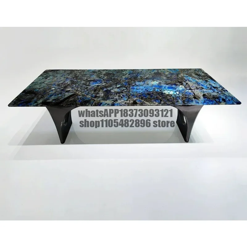 natural luxury stone Blue jadeite luxury stone dining table rectangular high-end, light luxury high-end sense,