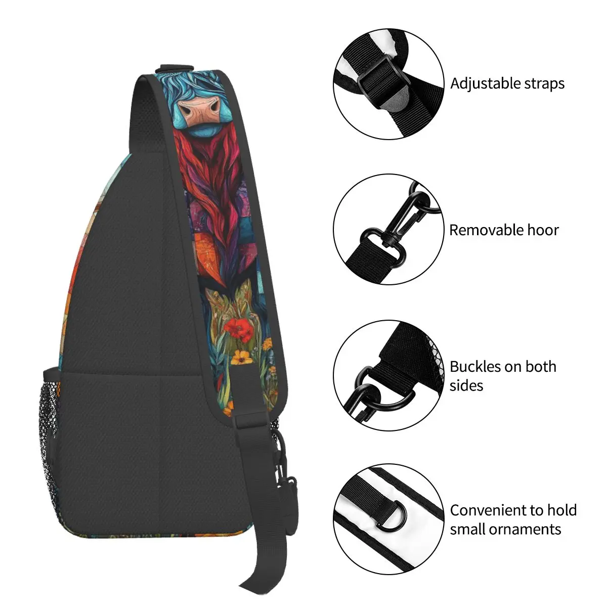 المرتفعات البقرة طباعة الاسكتلندية حقيبة الصدر الرجال حبال Crossbody على ظهره حقيبة الصدر السفر المشي لمسافات طويلة Daypack حقيبة الكتف