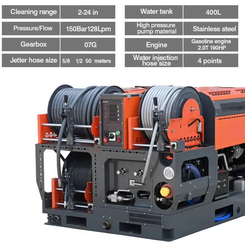 AMJET 150BAR32GPM China Rotating Sewer Jetter Nozzle Drain Jetter Hose Drain Water Jet Machine Engine Drain Cleaning