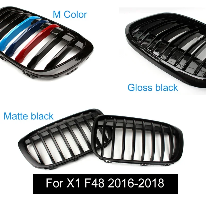 Car Front Bumper Grilles Kidney Racing Grill Fit for BMW X1 F48 2016-2018 Pre-Facelifted Double Slat Glossy Replacement Grille