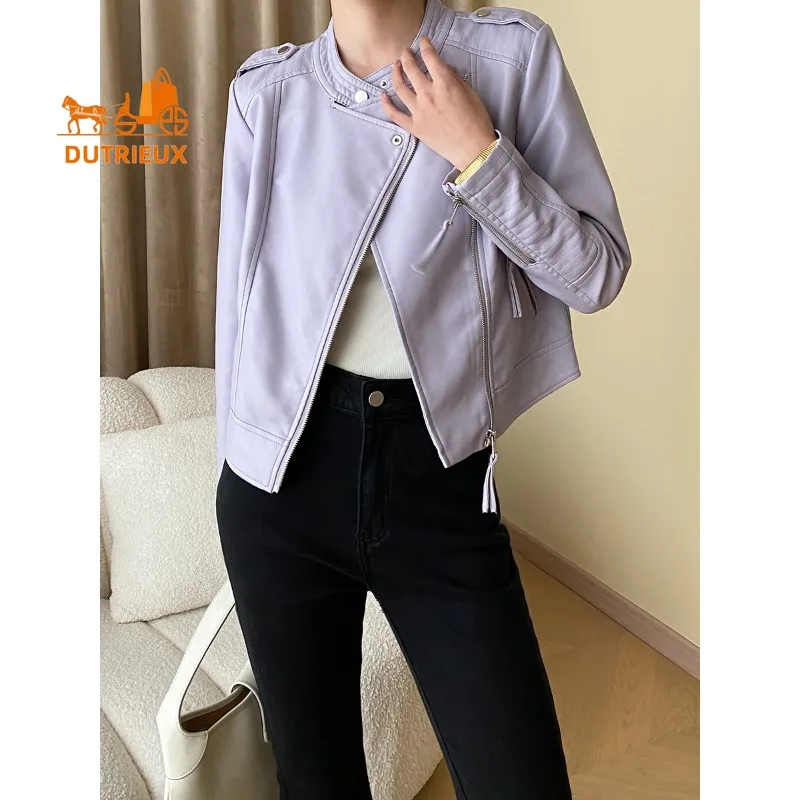 2025 New Spring Autumn Women's Fashion Real Leather Jacket, 100% Genuine Sheepskin, Simple and Motorcycle Coat for Woman