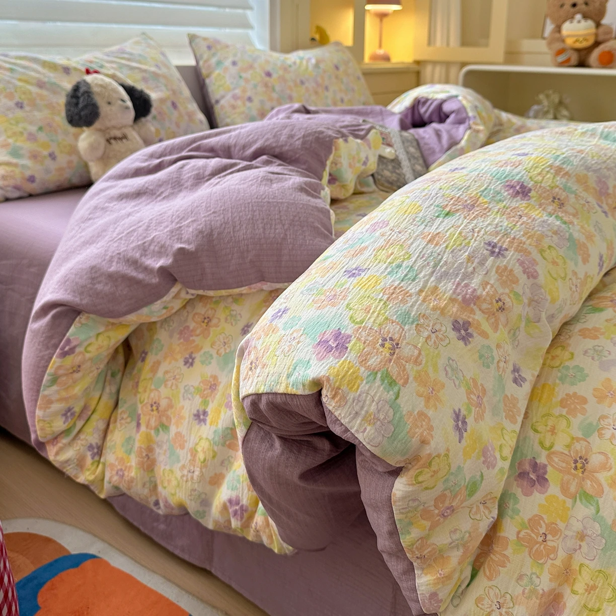 

3pcs Duvet Cover Set Home Bedding Gauze Bed Linens with Flower Printed 2026 New Soft Cloudy Feel Twin 150*200cm +2pc pillowcase