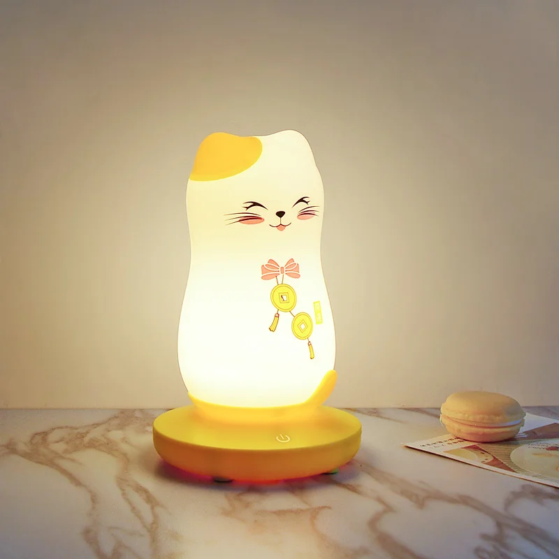 Color Changing Sensitive Cute Cat Night Light For Kids Led Cartoon Night Light Bedside Table Lamp