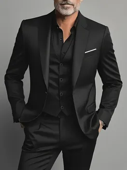 Elegant Men's Suit Sets- Slim Fit Tuxedo Set for Weddings & Formal Occasions, Black Suit 3