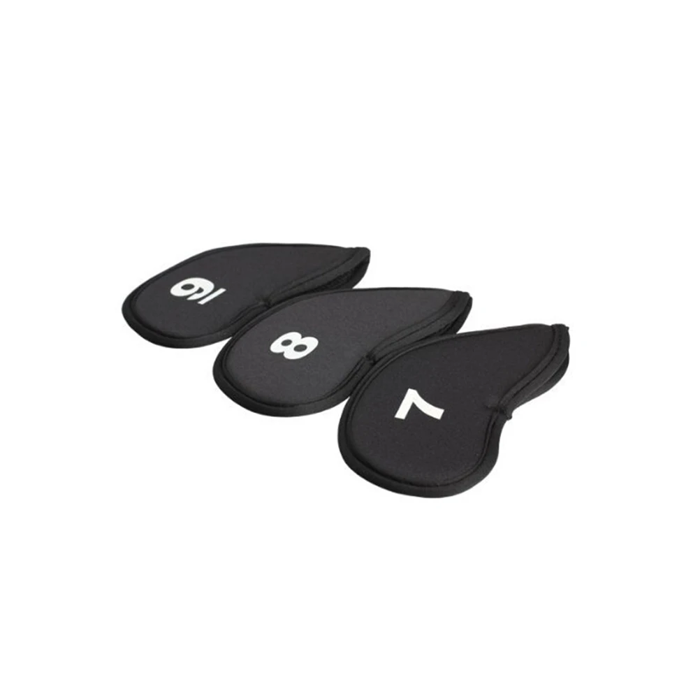 

10Pcs Golf Club Head Covers Heavy Duty Neoprene Thick Protection Set Prevent Damage Iron Covers Black Club Cover