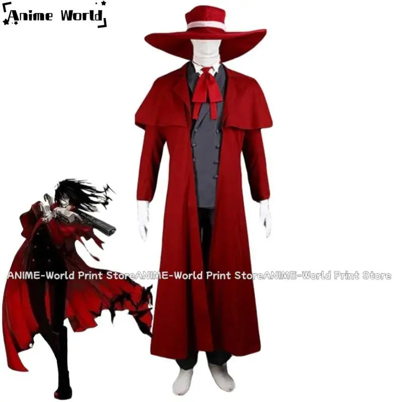 'Custom Size Item' Anime Cartoon Hellsing Alucard Cosplay Kostuum Pruik Volwassen Man Vrouw Kinderen Vampier Rood Uniform Halloween Podium