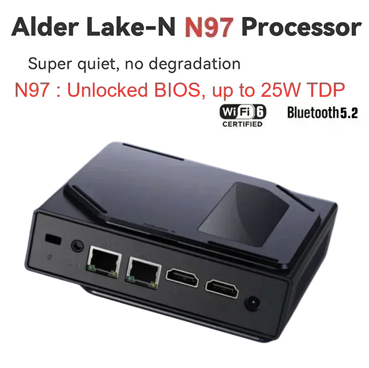 SZBOX S1 N97 (حتى 3.6 جيجا هرتز، 25 وات TDP) كمبيوتر Intel N150 MINI PC WIFI6 BT5.2 WINS11PRO DDR4 NVME SSD RGB Light Gaming Computer