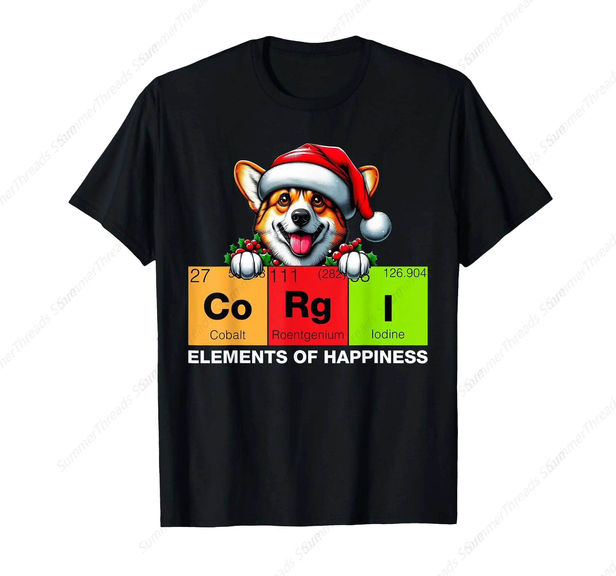 Corgi Christmas Periodic Elements Happiness Santa Hat Xmas T-Shirt