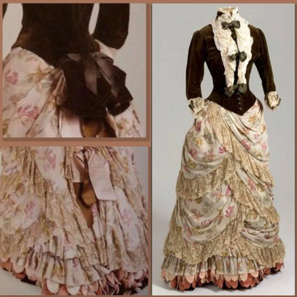 فستان دانتيل على الطراز القوطي الفيكتوري الإدواردي من القرن الثامن عشر، زي الدوقة ذهبي العمر، زي المسرح التاريخي