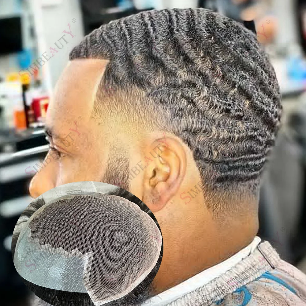 

8 мм/10 мм/12 мм глубокая волна африканская прическа прочный Q6 кружевной передний полиуретановый протез дышащие человеческие волосы капиллярный протез мужской парик