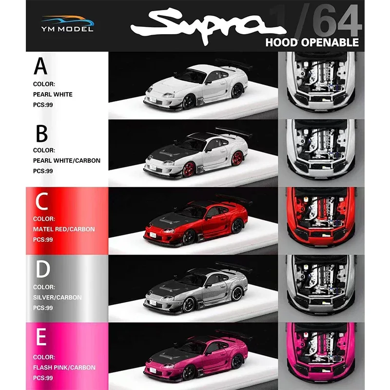 In Stock YM 1:64 Supra A80 Carbon Opened Hood Resin Diorama Car Model Collection Miniature Toys