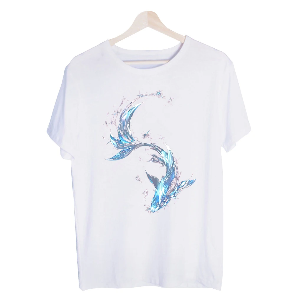 Men's Blue Fish Graphic Tee, Short Sleeve Crew Neck T-Shirt for Casual Summer Outfits