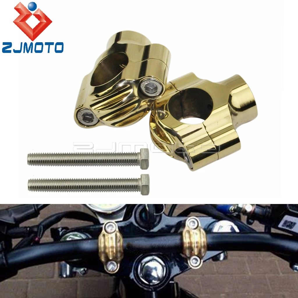 Мотоциклетные латунные 1-дюймовые зажимы для руля с низкой стойкой для Harley Cruiser Cafe Racer Chopper Bobber Custom 1-дюймовые планки с ребристыми стояками