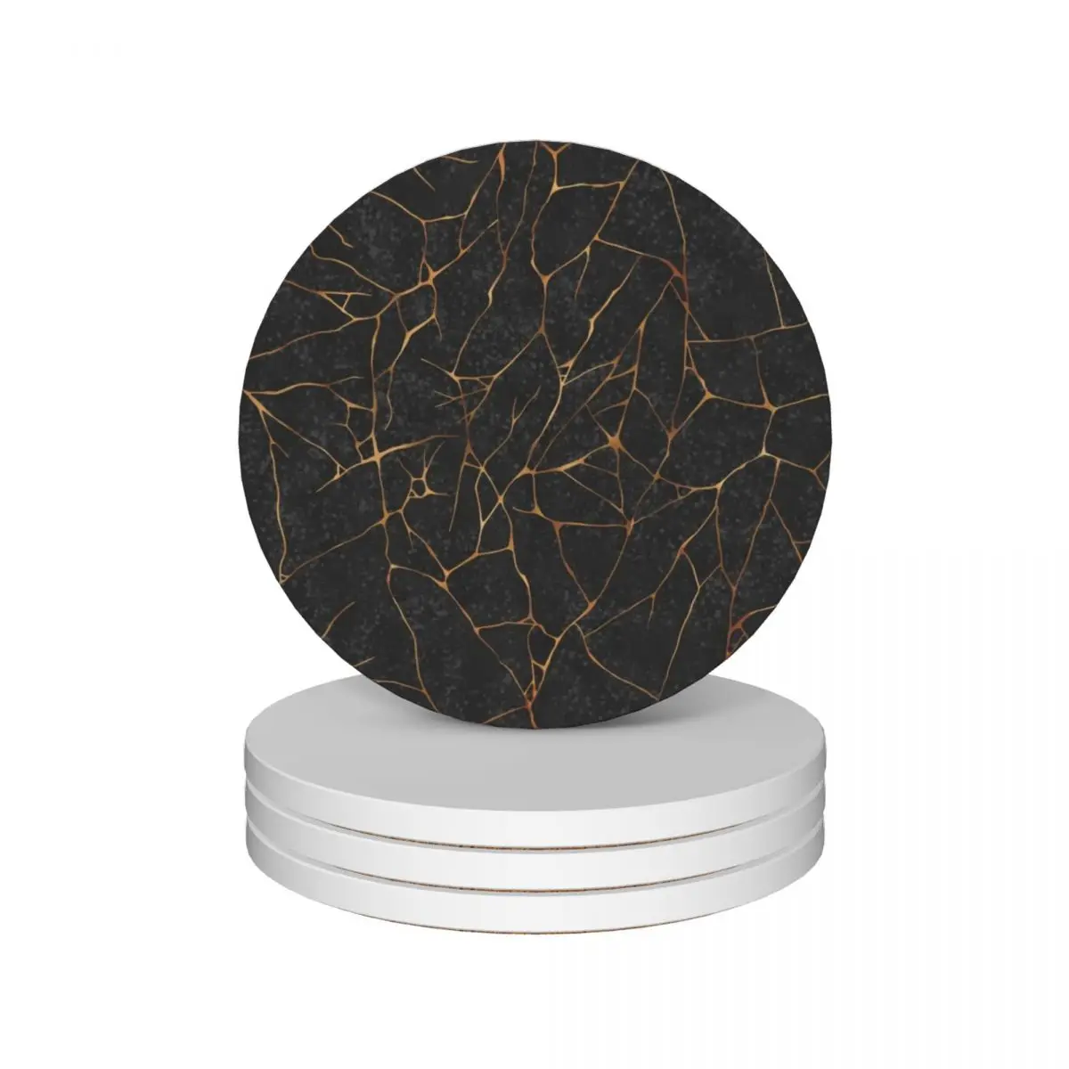 

Kintsugi Black Ceramic Coasters (Set of 4) tea cup holders mat for dishes for the kitchen accessories Coasters