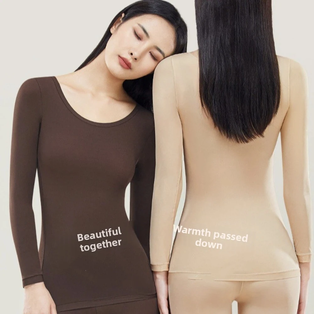 Ultra Thin Women Thermal Clothes Tops and Pants Set Round Neck Thermal Underwear Invisible Lingerie Warmth Long Pants