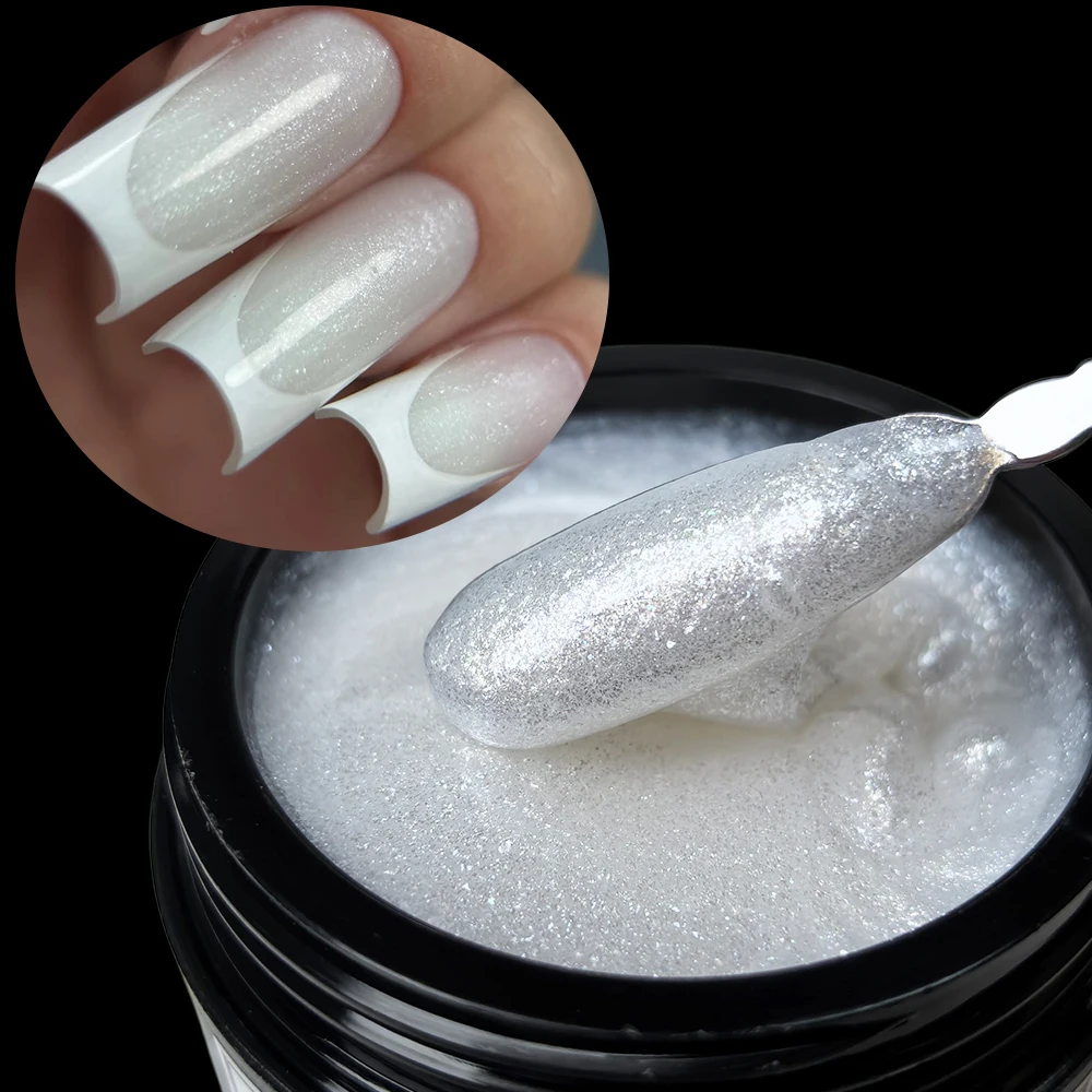 Jillnails Milky White Builder Nail Gel TPO Hema Free with Glitter Shimmer Pearls Sparkle Sparkling Nails Extension Polish 50g