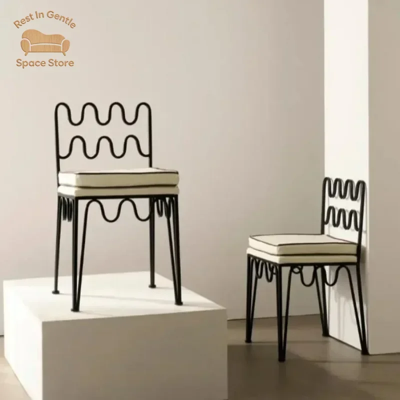 French Iron Dining Chair Designer Home Retro Wave Creative Dining Table Chair Medieval Style Homestay Leisure Chair