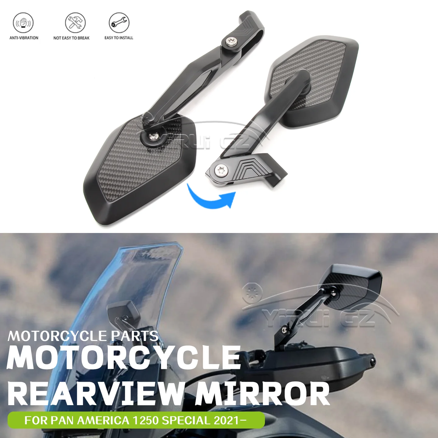 

Motorcycle rearview mirror Blue light anti-glare mirror Rearview Side Mirror FOR Harley-Davidson Pan America 1250 Special 2021-