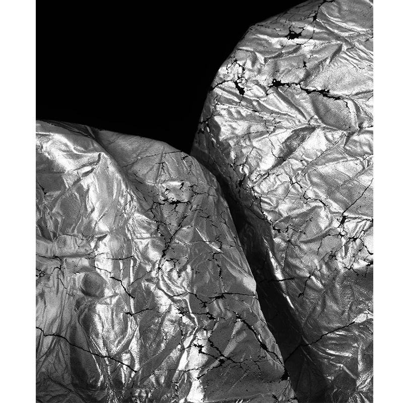 Silver Black Bottom Coating Kneading Fold Crack Rock Pattern Distressed Texture Wide and Thick Clothing Creation Fabric