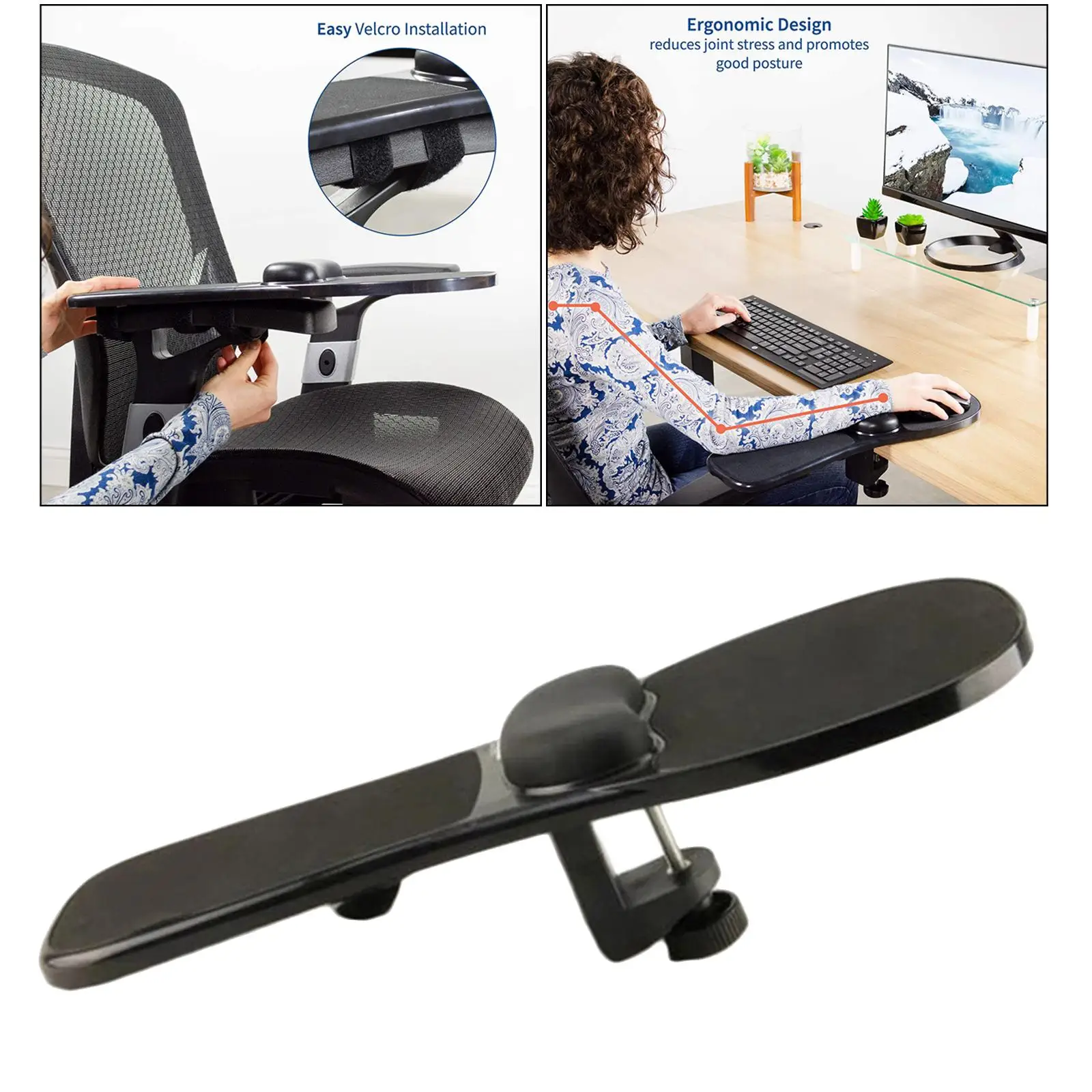 Leather Ergonomic Arm Rest Mouse Pad Cushion with Desk Clamp for Keyboard Tray Office Chair Support