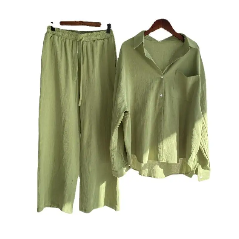 Plus Size Damen-Set aus Baumwolle und Leinen, hohe Taille, Sommer-Freizeitkleidung, neun Hosen, lang, Sve-Farbe, AdultFaion-Set