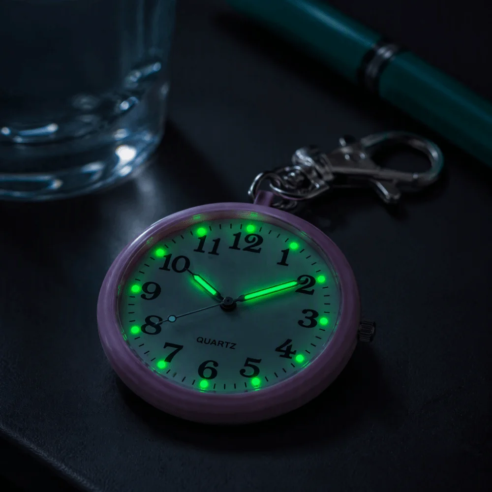 Unisex Luminous Pocket Watch Mini Portable Quartz Clock Round Ultra Thin Keychain Watch Elderly