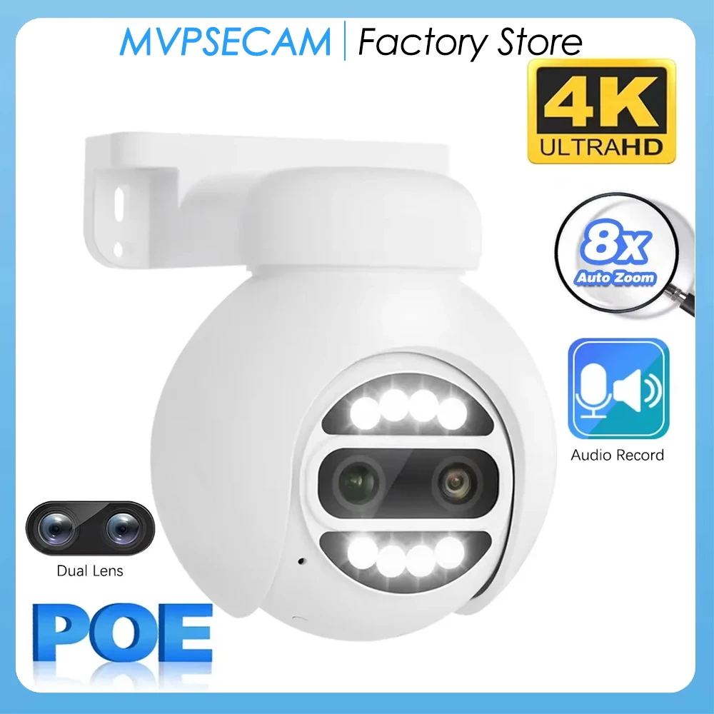 

8MP 4K POE Dome PTZ Dual-Lens Security IP Camera 8X Optical Zoom 360° Two-Way Audio POE PTZ Speed Dome Surveillance IP Camera