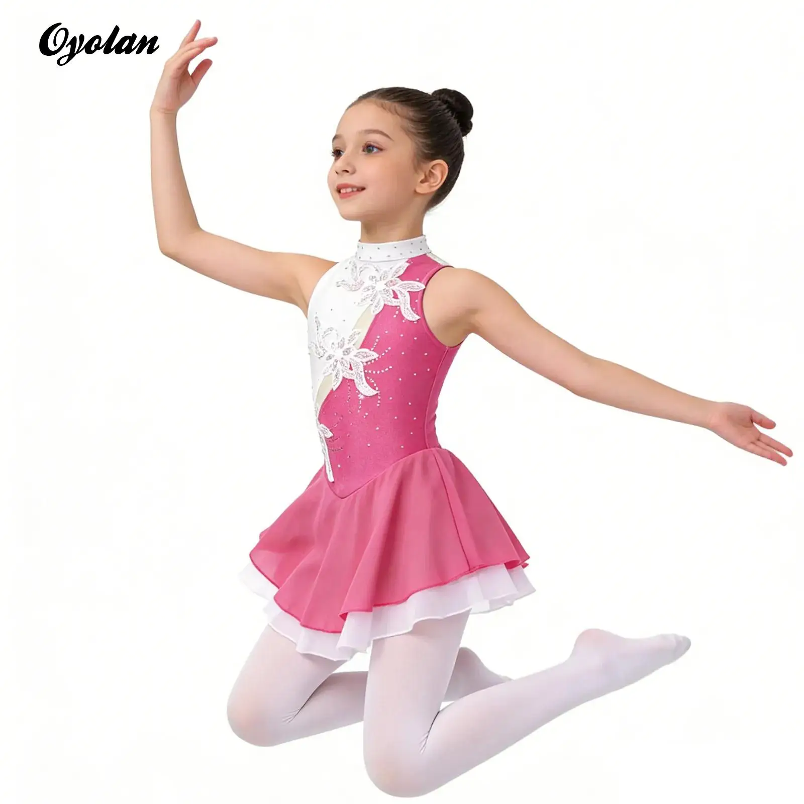

Kids Girls Rhythm Gymnastics Leotards Ballet Jersey Artistic Figure Skating Dress Shiny Sequin Floral Ballet Lyrical Dance Dress