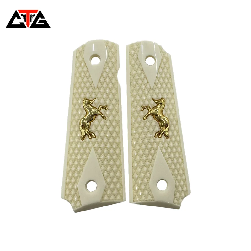 CTG 1911 Grips fit Colt Springfield Full Size Grip Springfield Colt white ivory with gold horse