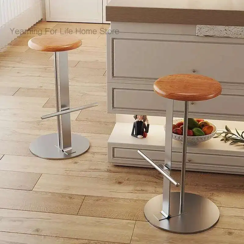 

Bar Chair Cashier Front Desk High Chair Home Solid Wood Island Chair Living Room Metal High Stool Cafe High Stools
