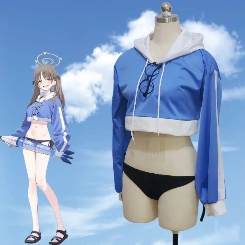 

Game Blue Archive Cos Kazekura Moe Cosplay Cute Sweet Blue Customize Female Summer Seaside Top and Shorts suit Costume B