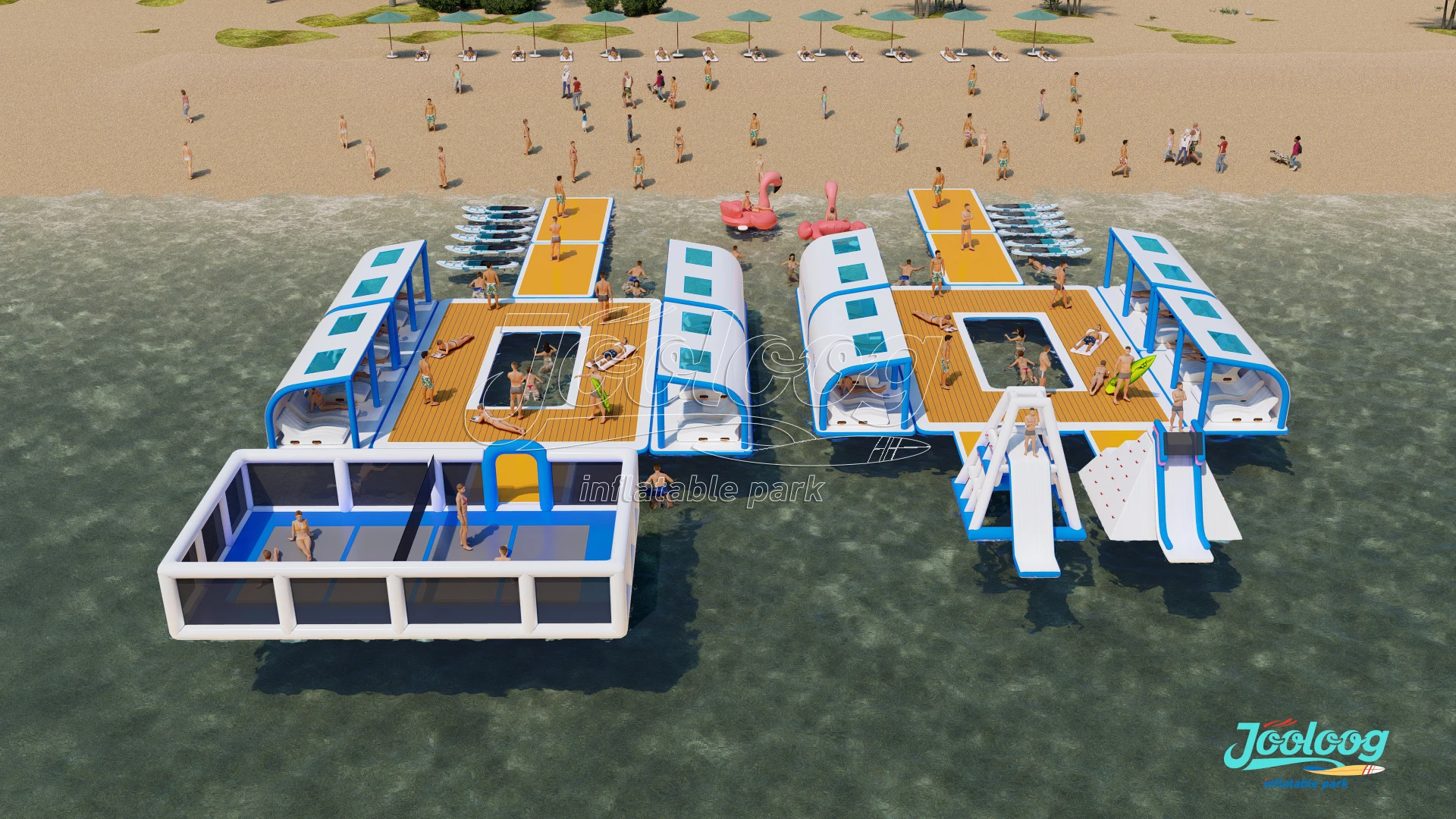 Promotional Event Large Size Seaside Resort Inflatable Island For Water Entertainment