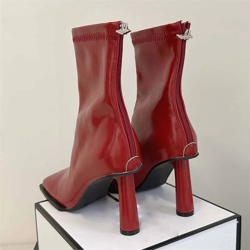 Autumn Cozy Soft Leather Square Toe Ankle Boots Women Elegant Stiletto Heels Fashion Zip Ladies Party Shoes Zapatos Mujer image 6