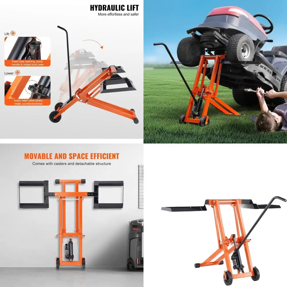 

500 lb Capacity Hydraulic Lawn Mower Lift, Carbon Steel, Adjustable for Tractors and Zero-Turn Mowers, Orange